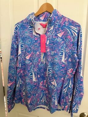 Lilly Pulitzer Blue & Pink Firework-Print Quarter-Zip
